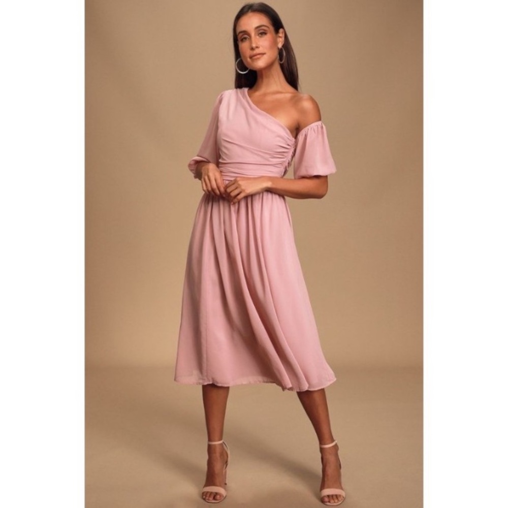 Lulu’s Spring In Your Step Asymmetrical Midi Dress